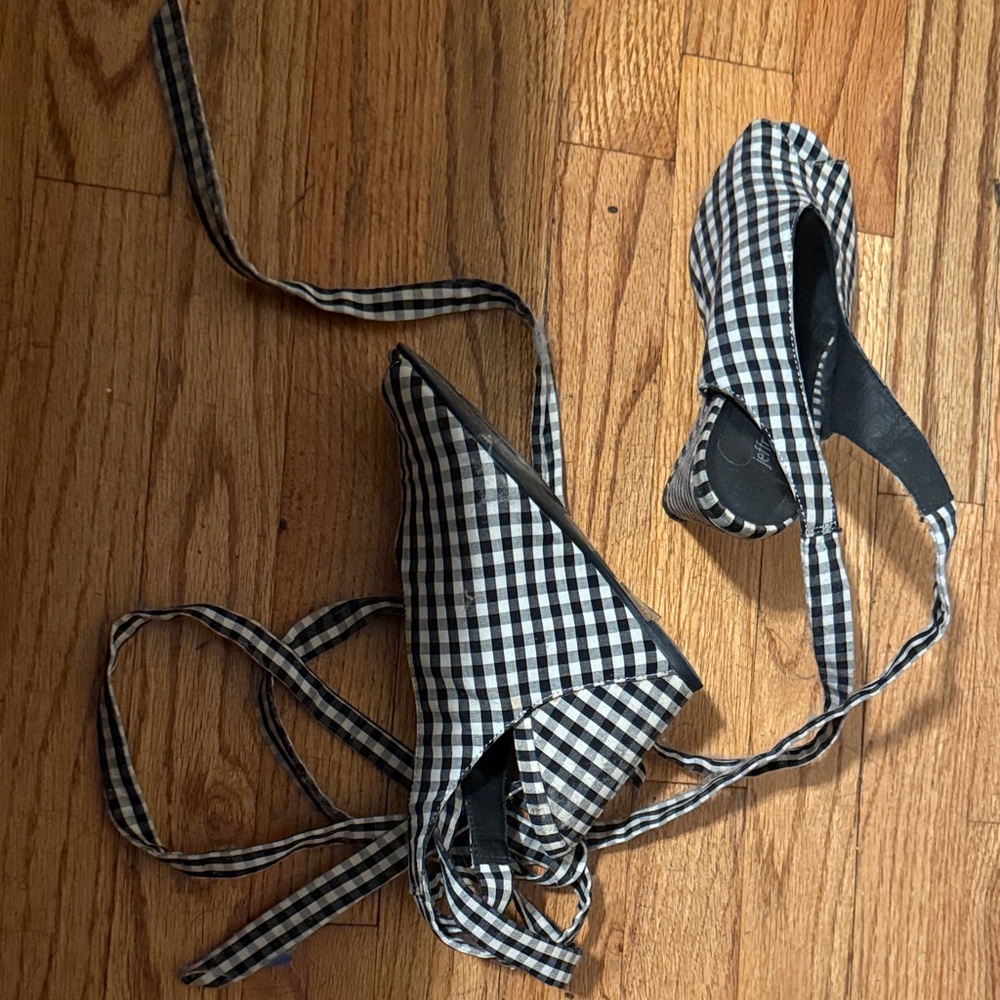 Jeffrey Campbell Black and White Gingham peep toe Espadrilles